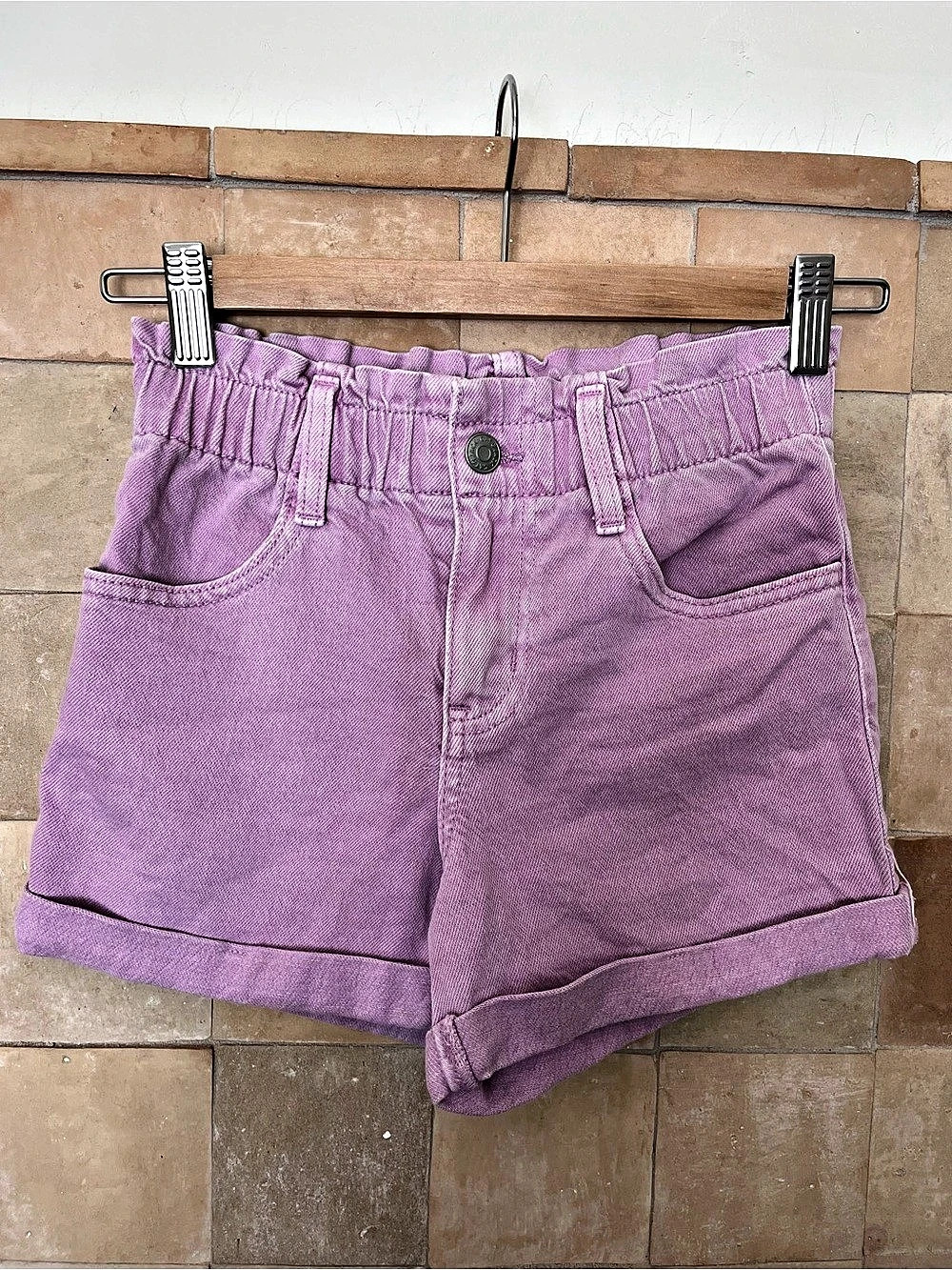 💜 Paperbag Waist Denim Shorts Lilac NWOT